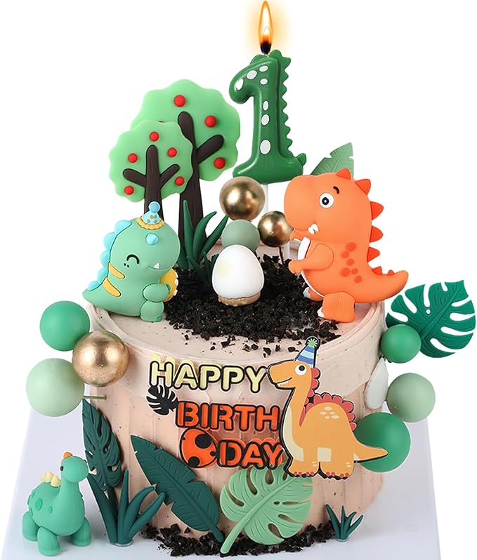 Dinosaur 1st Birthday Cake Decor Set 27PCS Baby Boy Cake Topper Kit