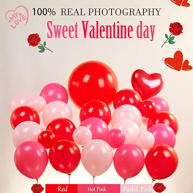 Valentines Day balloon garland arch kit with red Hot pink and love