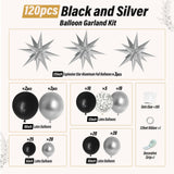FOTIOMRG Black and Silver Balloons Garland Arch Kit with 3pcs Star