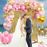 157PCS Pink and Gold Balloons Garland Arch Kit with Gold Fringe
