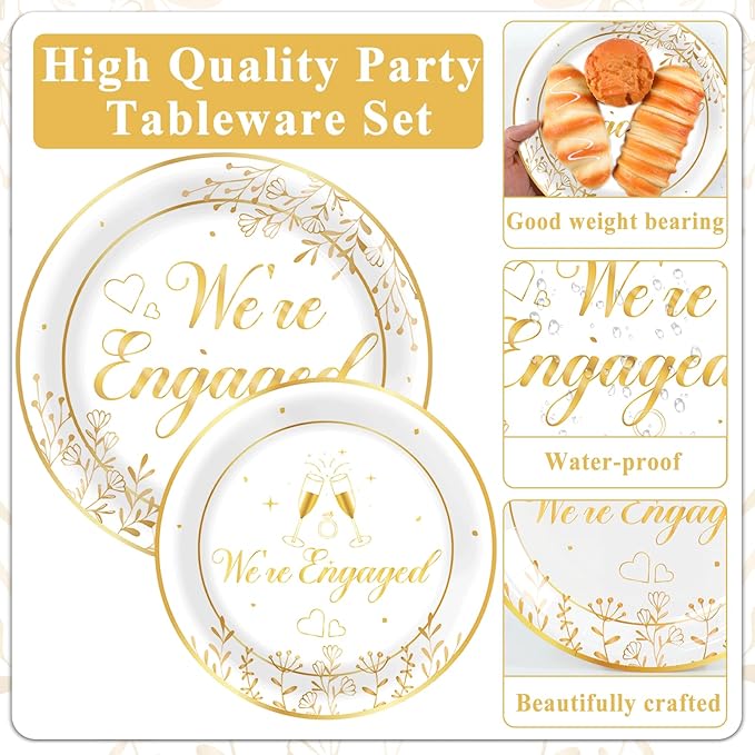 96Pcs Happy Engagement Party Supplies Engagement Paper Plates