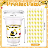 50 Sets Construction Theme Party Plastic Cups with Lids and Straws