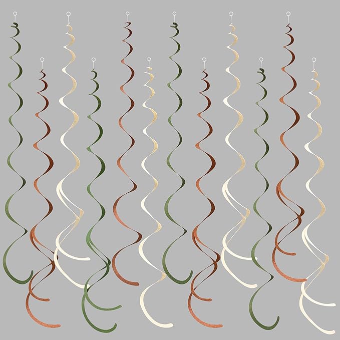 36 Pcs Jungle Hanging Swirl Decorations Sage Green Brown Beige Felt