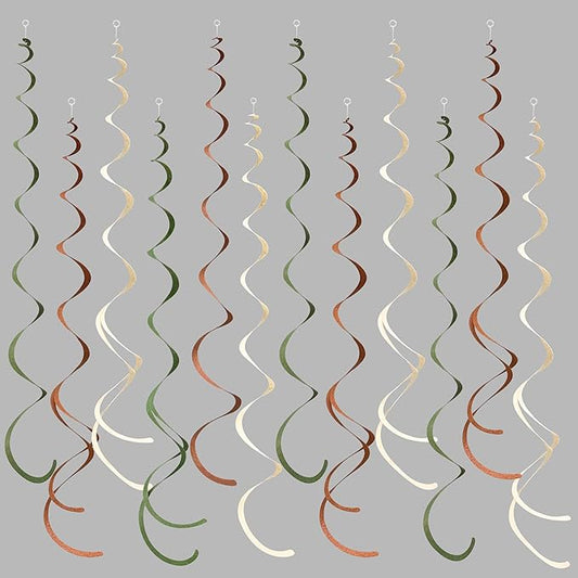 36 Pcs Jungle Hanging Swirl Decorations Sage Green Brown Beige Felt