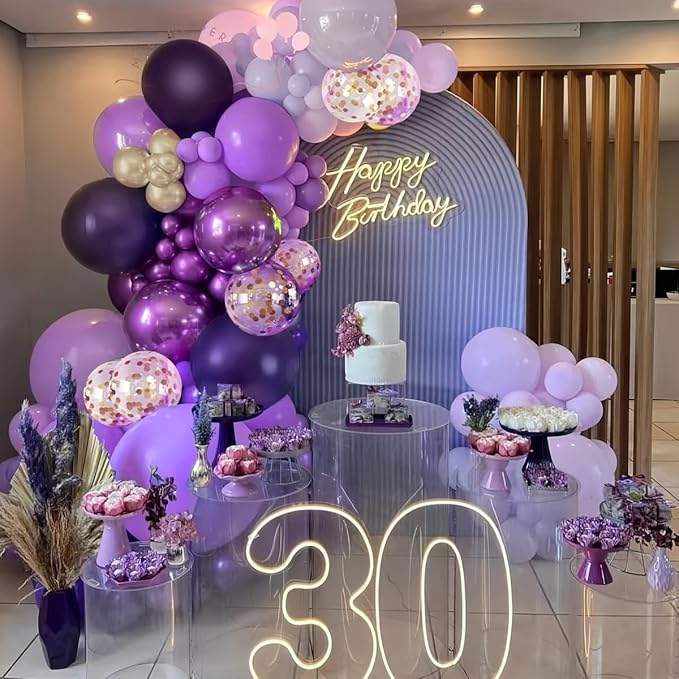 Purple Black and Gold Balloon Arch Kit 147PCS Latex Balloons