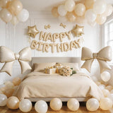 Biapian Apricot Happy Birthday Balloon Banner, 38Inch Bow Aluminum