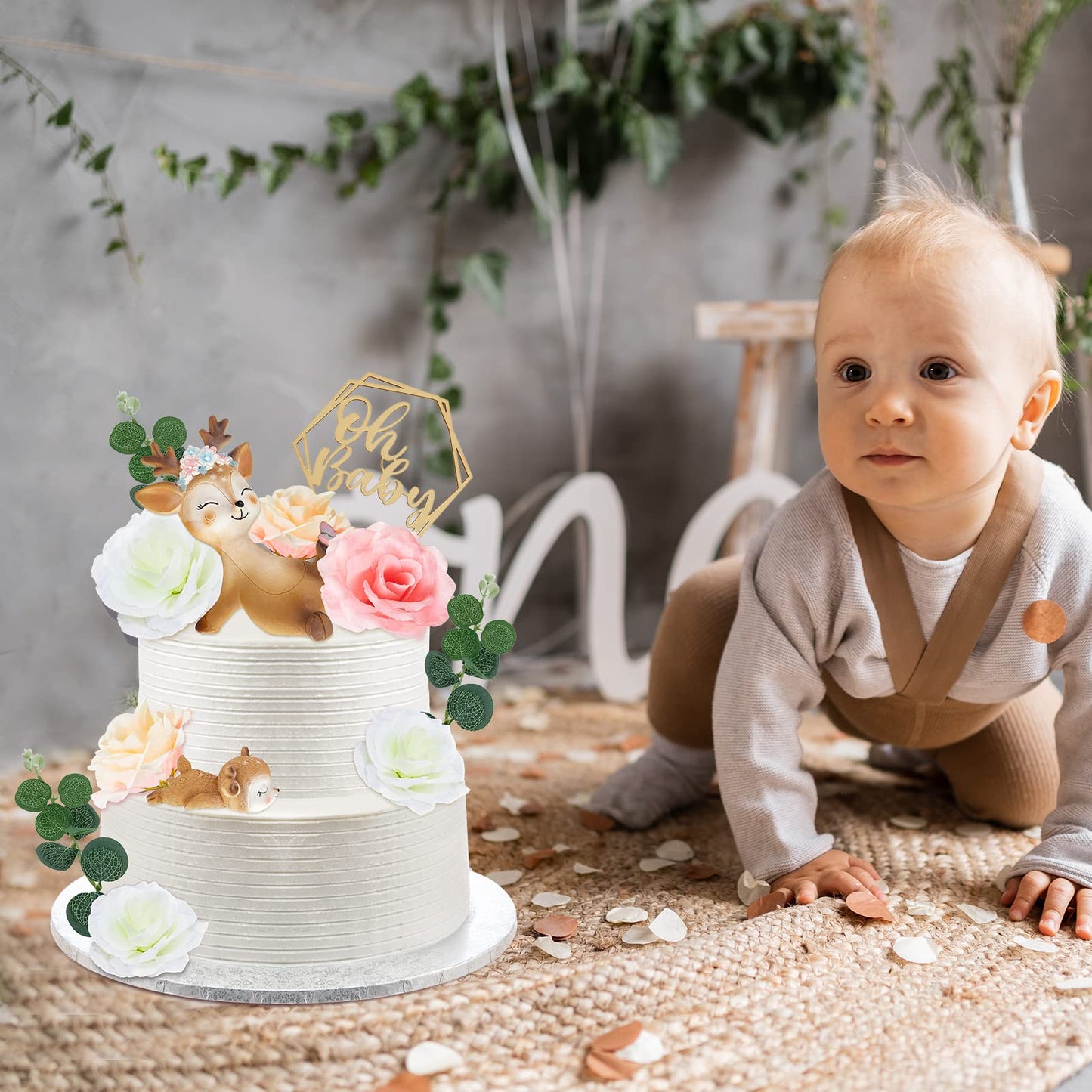 Taiyin Oh Baby Cake Toppers for Baby Shower Cute Deer Cake Toppers