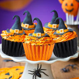 JarThenaAMCS 200Pcs Halloween Cupcake Liners Black Orange Foil