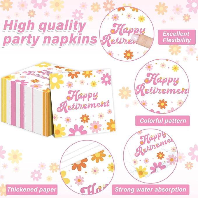 96Pcs Retirement Party Supplies Happy Retirement Plates and Napkins