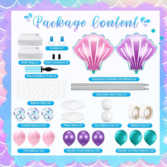 2 Set Mermaid Balloon Column Stand Kit Adjustable Mermaid Balloon