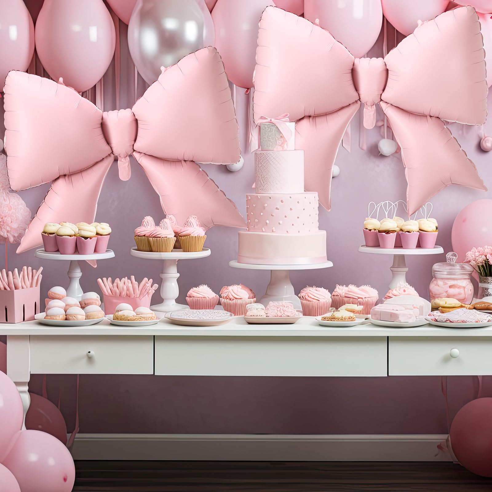 Simgoing 4 Pcs 39 Inch Jumbo Pink Bow Balloons Giant Bow Balloons