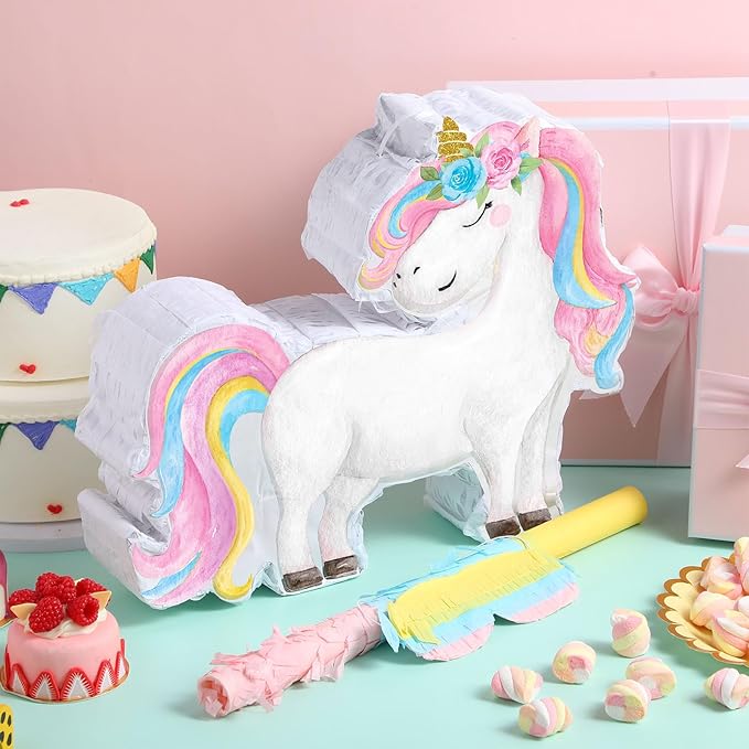 Small Unicorn Piñata with Stick Blindfold Piñata Unicorn for Girls