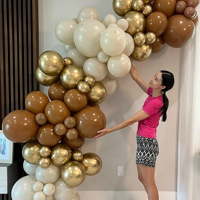 HILAVO Brown and Gold Balloons 12 Inch Double Stuffed Dark Coffee Tan