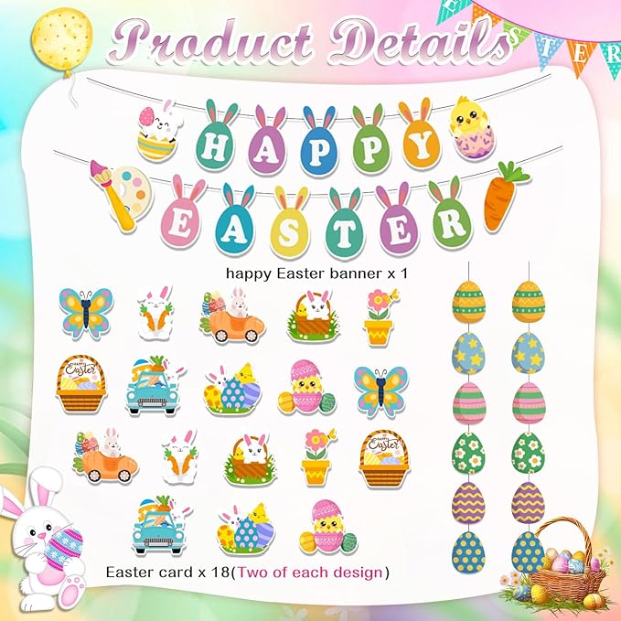 53pcs Easter Decorations for Home Easter Garland Happy Easter Banner