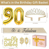 90th Birthday Decorations for Women Gold with 90th Birthday Sash and