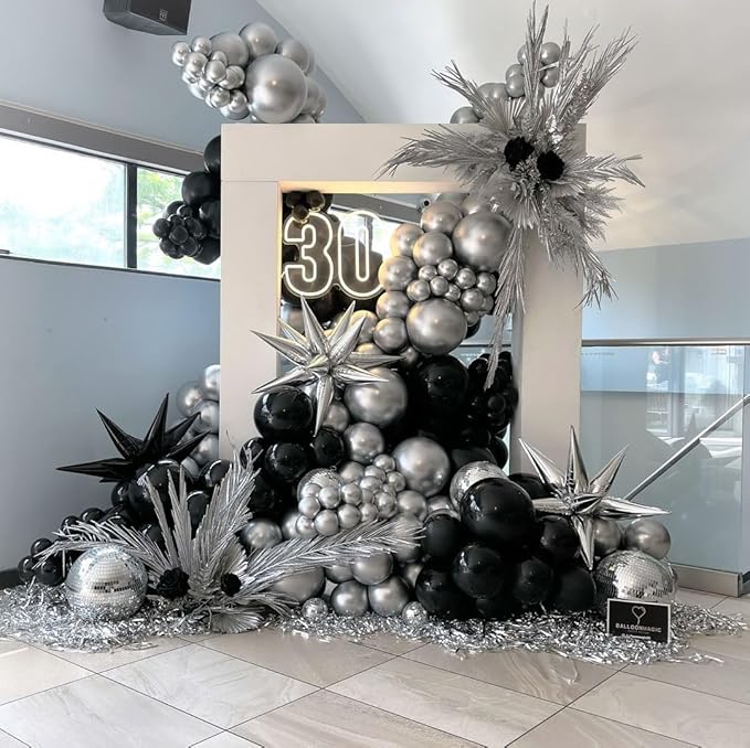 Black and Metallic Silver Balloons, 50PCS Black and Silver Balloons