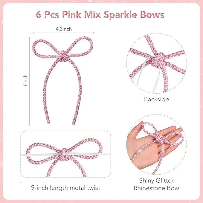6 Pcs 4.3" x 6" 2026 Valentine's Day Bows for Decor, Mix Pink Sparkly
