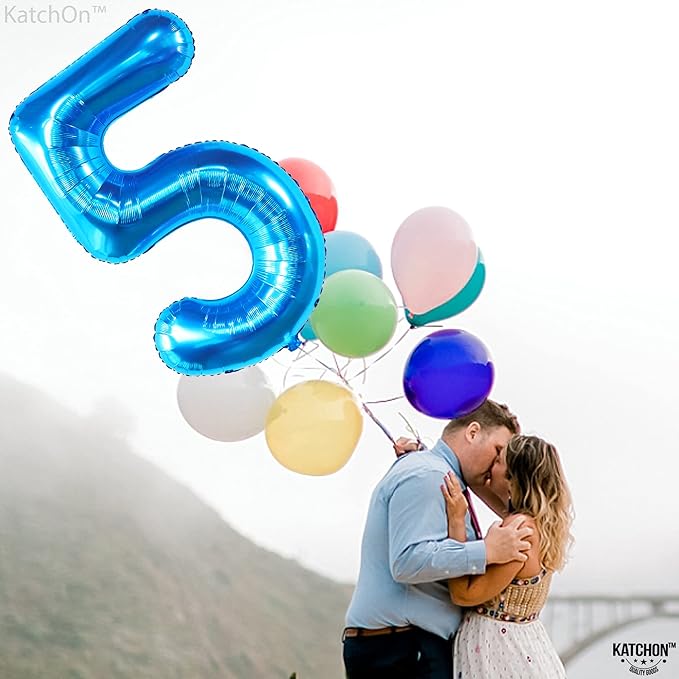 KatchOn, Giant Blue Five Balloon Number - 40 Inch | Number 5 Balloon,