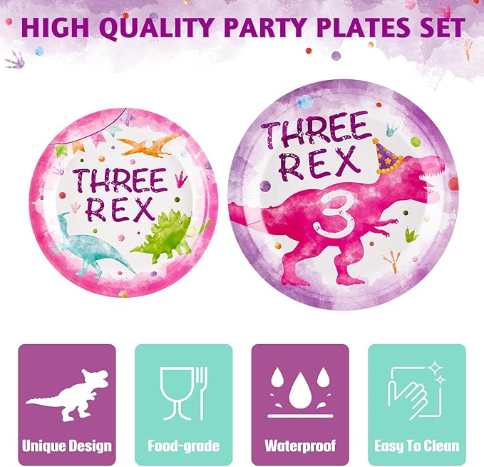Dinosaur 3rd Party Decorations 64PCS Dinosaur Plates Napkins and