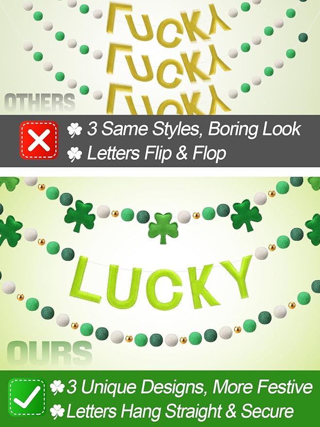 3 Pack Felt St Patrick's Day Decorations Garland 6.6 ft Lucky Felt