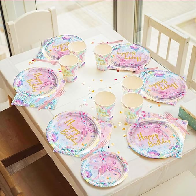120Pcs Mermaid Birthday Party Plates Under the Sea Ocean Paper