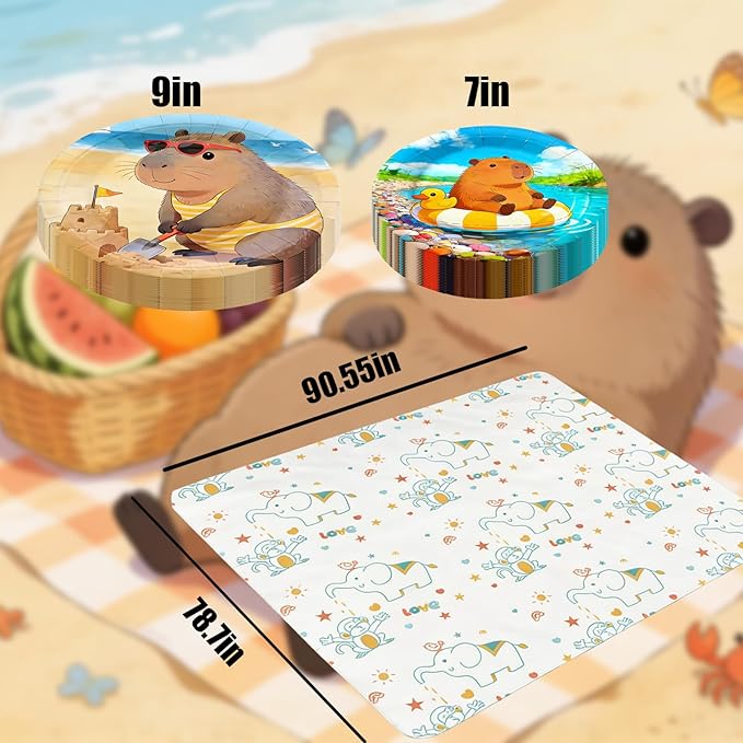 141Pcs Capybara Paper Plates Capy Party Supplies Summer Party