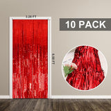 10 Pack Foil Curtain Backdrop Red Metallic Tinsel Foil Fringe
