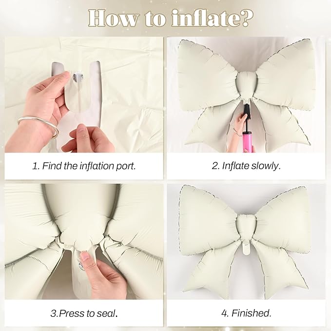Cream Bow Foil Balloons 38 Inch, Large Beige White Bow Shaped Mylar