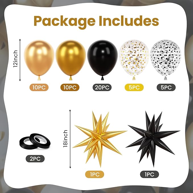 Black Metallic Gold Balloons Graduations Clear Confetti Balloons