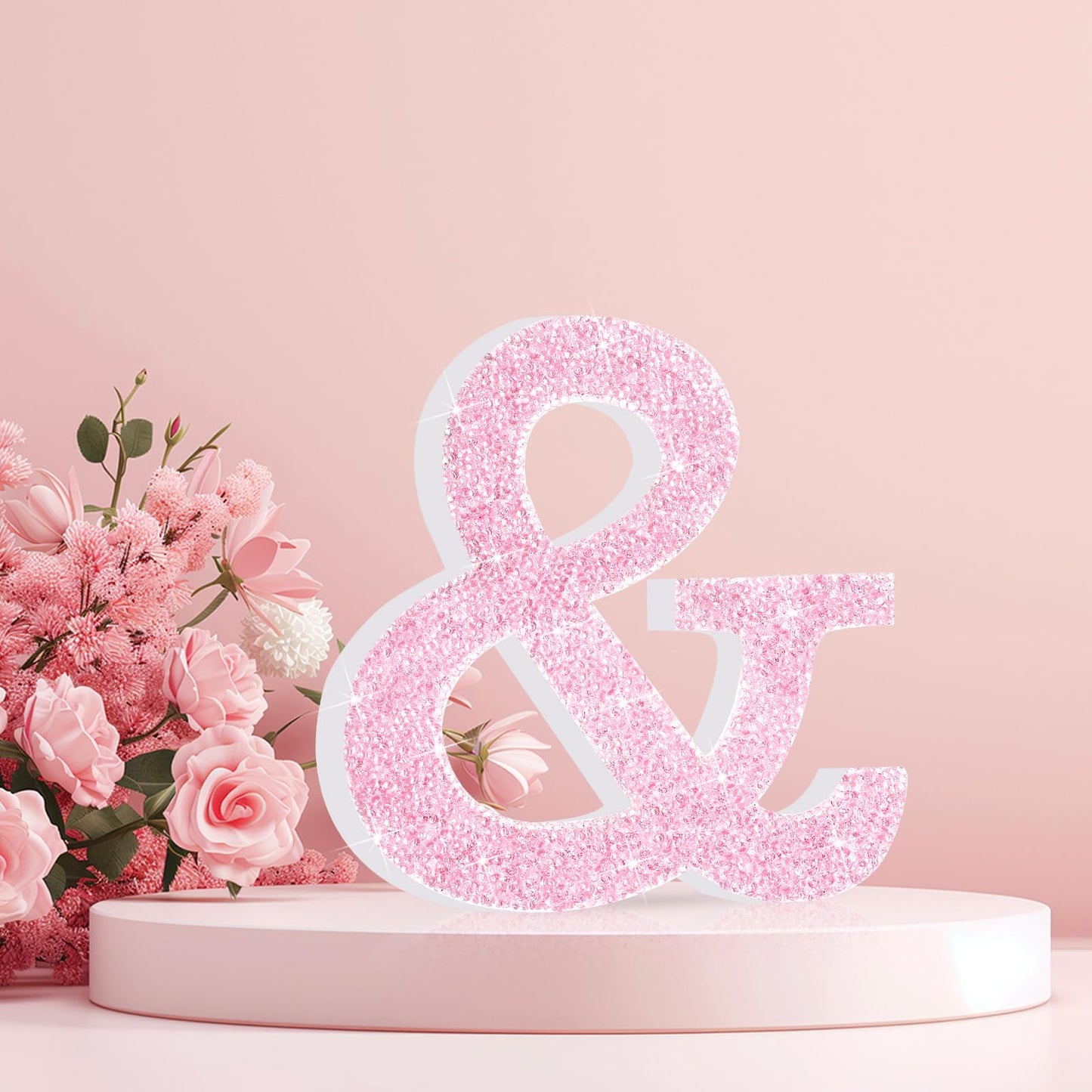 Qunclay Pink Crystal Diamond Letter Wall Decor, Glitter Wooden Bling