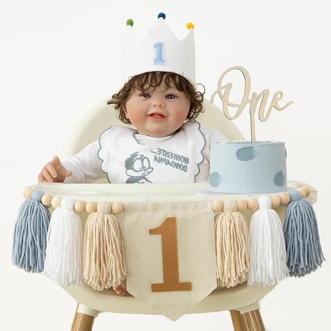 Baby Boy First Birthday Party Decorations For Blue High Chair Banner