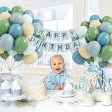 60pcs Blue and Green Balloons - Sage, Dusty Blue, Pastel Green, Nude