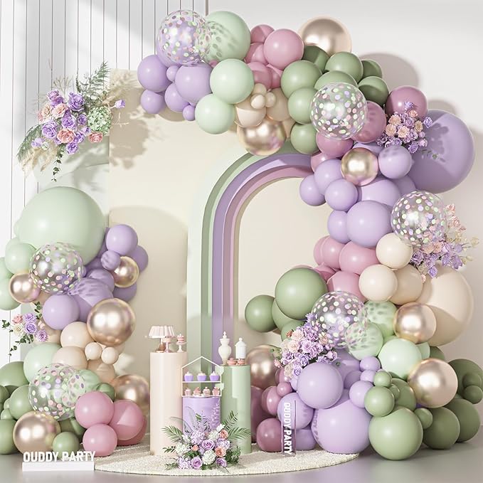 Ouddy Party Dusty Green Purple Pink Balloons Garland Arch Kit,