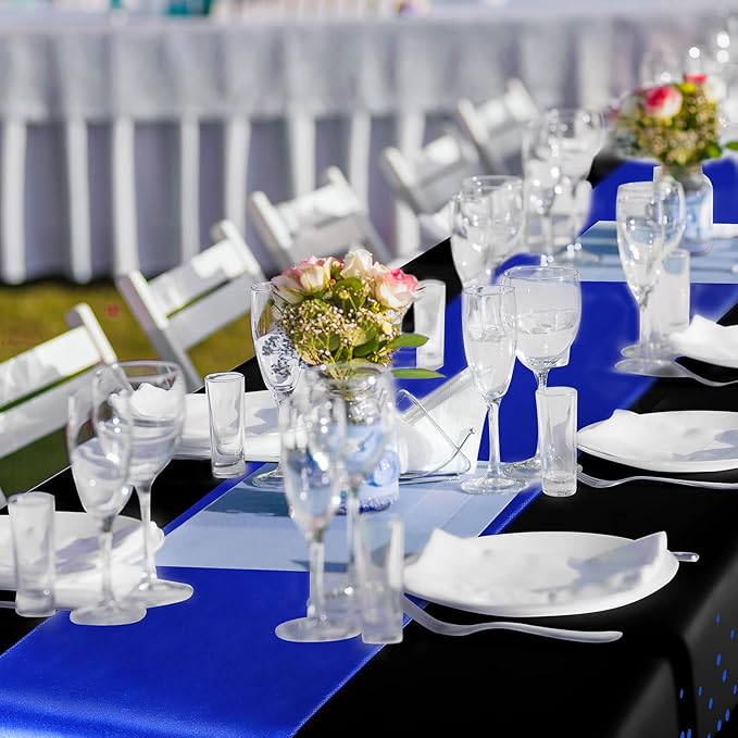 Breling 16 Pack Black and Blue Disposable Plastic Tablecloths and
