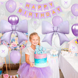 Purple Bow Birthday Decorations, Purple Happy Birthday Banner with