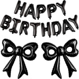 Black Happy Birthday Balloons, 31”Huge Black Bow Aluminum Foil