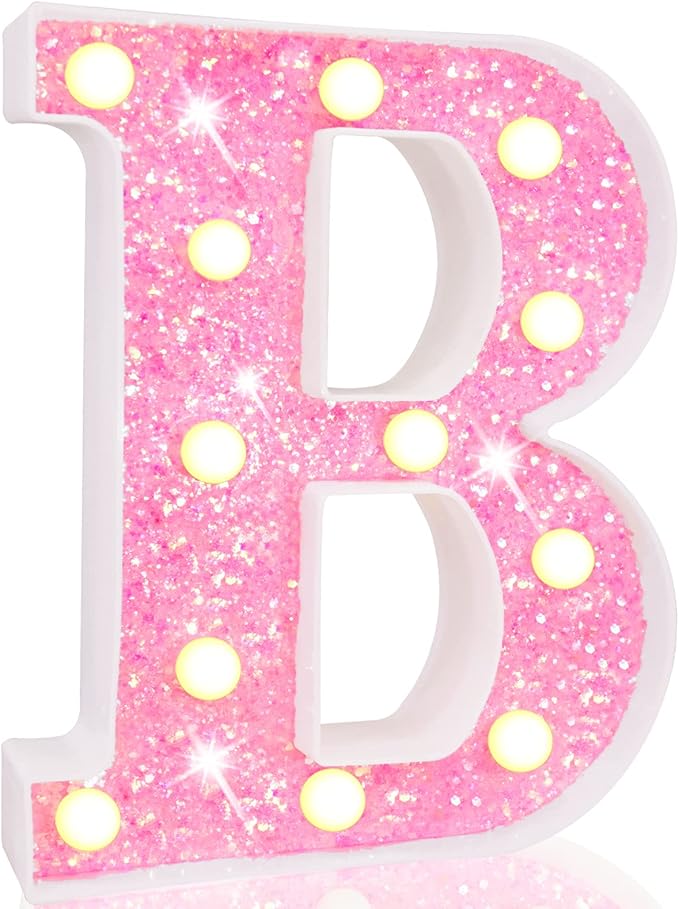 Pooqla LED Marquee Lights, Pink Glitter Alphabet Letters - Battery