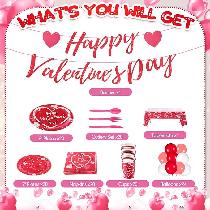 166 Pcs Happy Valentine's Day Party Supplies Valentine's Day