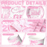 Hsei 250 Pcs Pink Graduation Disposable Plates and Napkins Bow