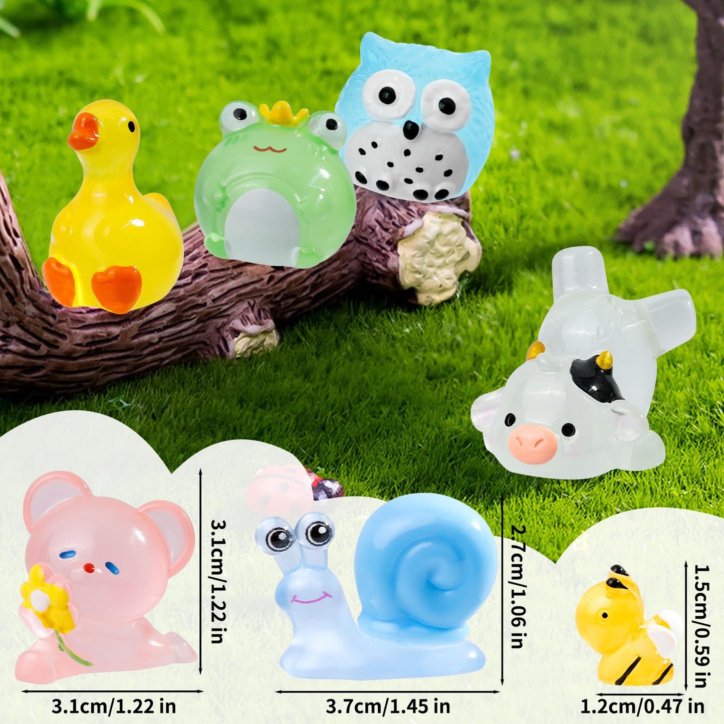 80 Pcs Luminous Mini Resin Animals 80 Styles Tiny Little Glow in The