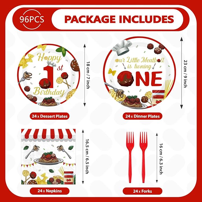 96Pcs Meatball 1st Birthday Party Supplies Meatball is Turning One