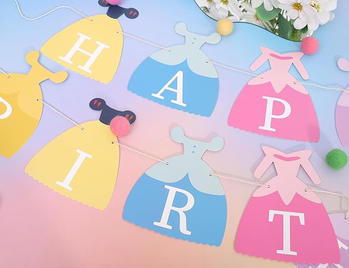 Princess Dress Happy Birthday Banner Princess Birthday Party