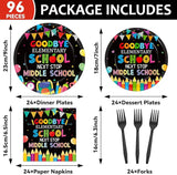 96Pcs Elementary Graduation Party Paper Plates and Napkins Goodbye