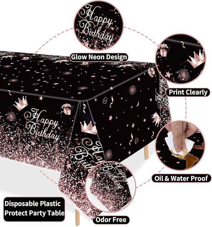 123 Pack Black and Rose Gold Party Supplies Pink Birthday Party