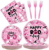 96Pcs Pink Halloween Birthday Party Decorations Halloween Happy Boo