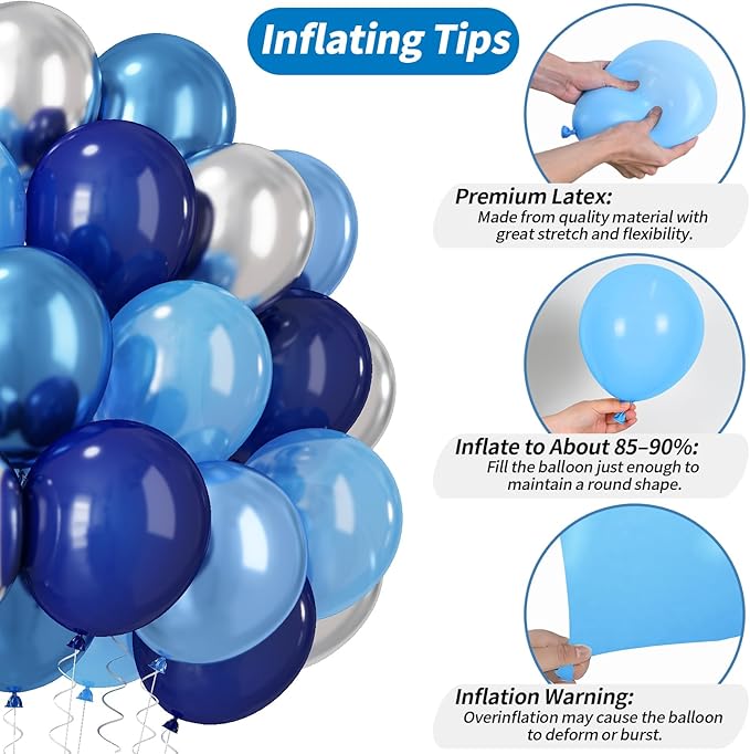 Blue and Silver Balloons, 50 PCS 12 Inch Pearl Royal Navy Blue Latex