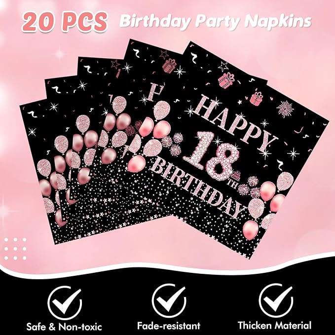 62Pcs 18th Birthday Decorations for Girls Her Rose Gold Birthday