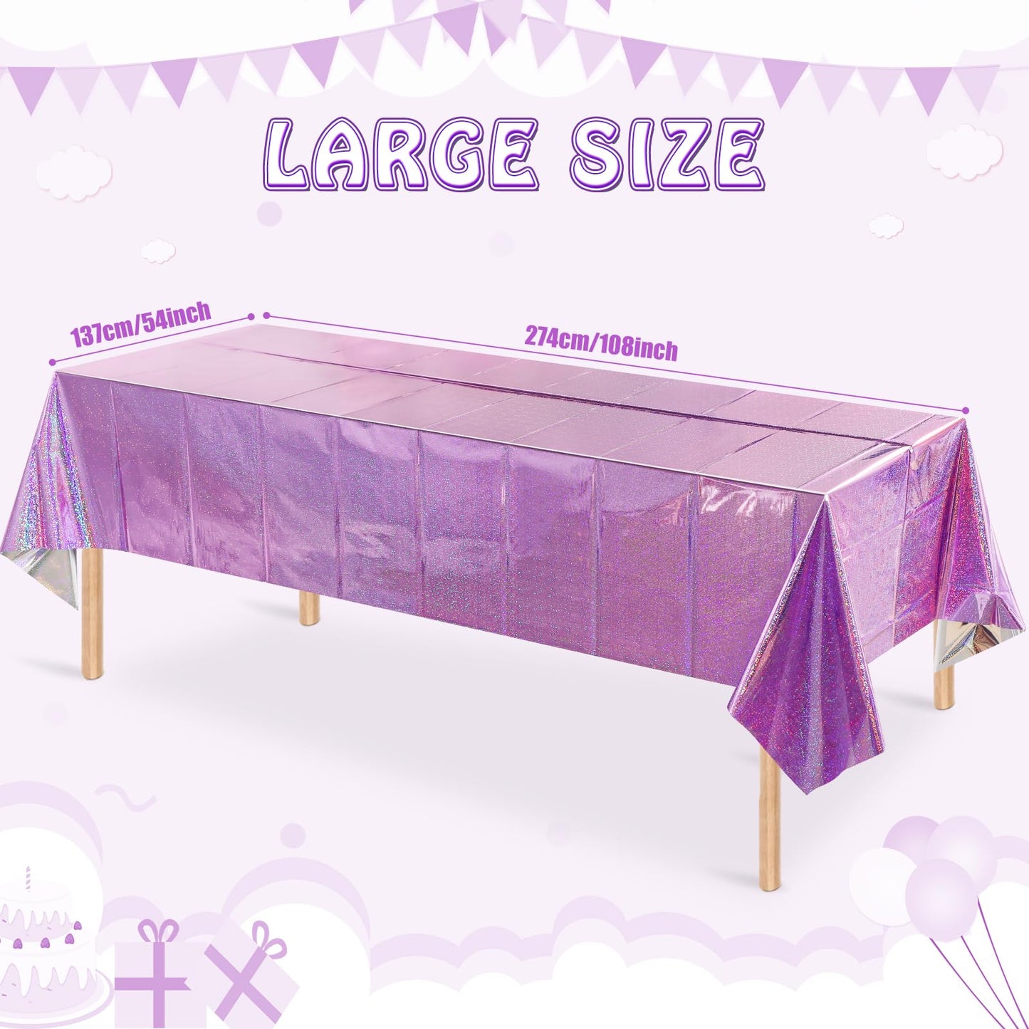 8 Pack Iridescent Light Purple Plastic Tablecloths Shiny Disposable