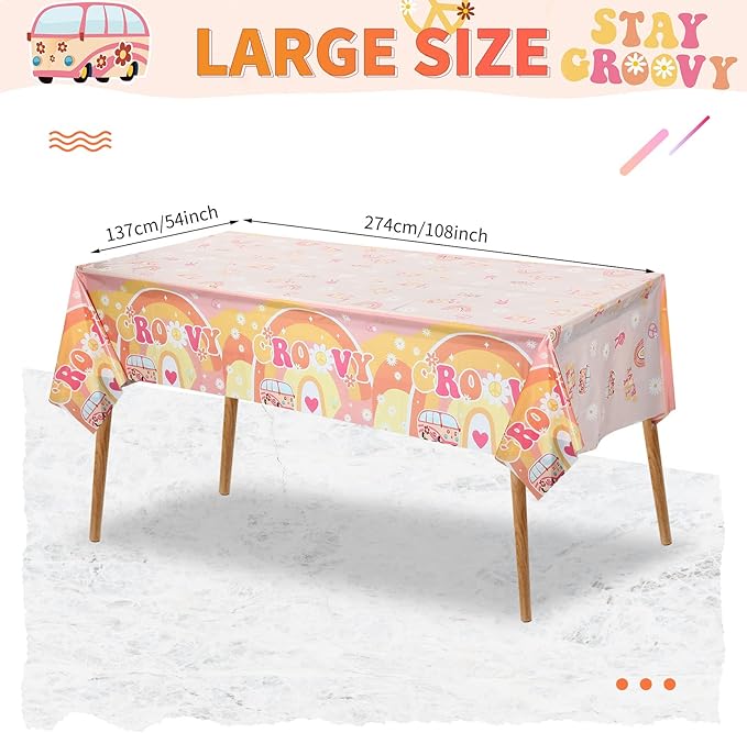1 Pcs Two Plastic Tablecloths Retro Hippie Boho Party Decorations