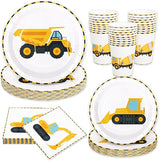 96Pcs Construction Party Tableware Dump Truck Paper Plate Napkin Cup